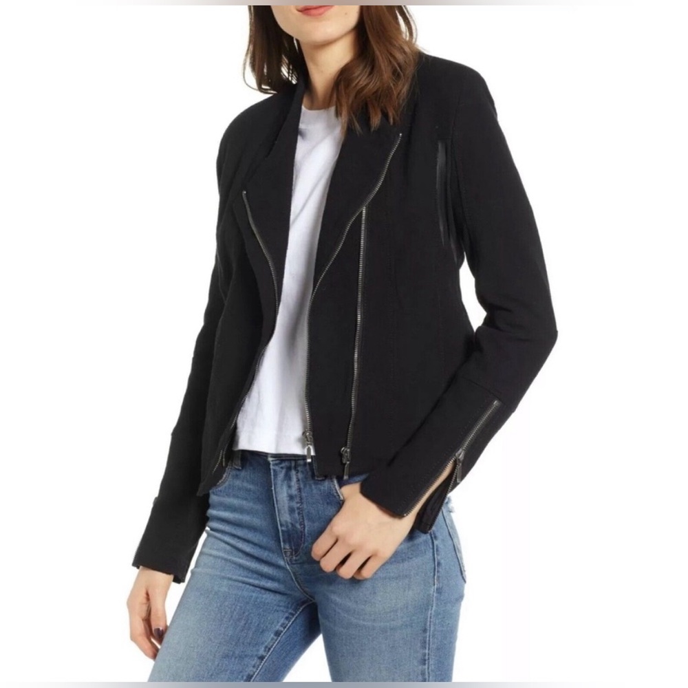 Blank NYC Jacket Black Cotton Moto Jacket Mesh Panels Zippers Sz S